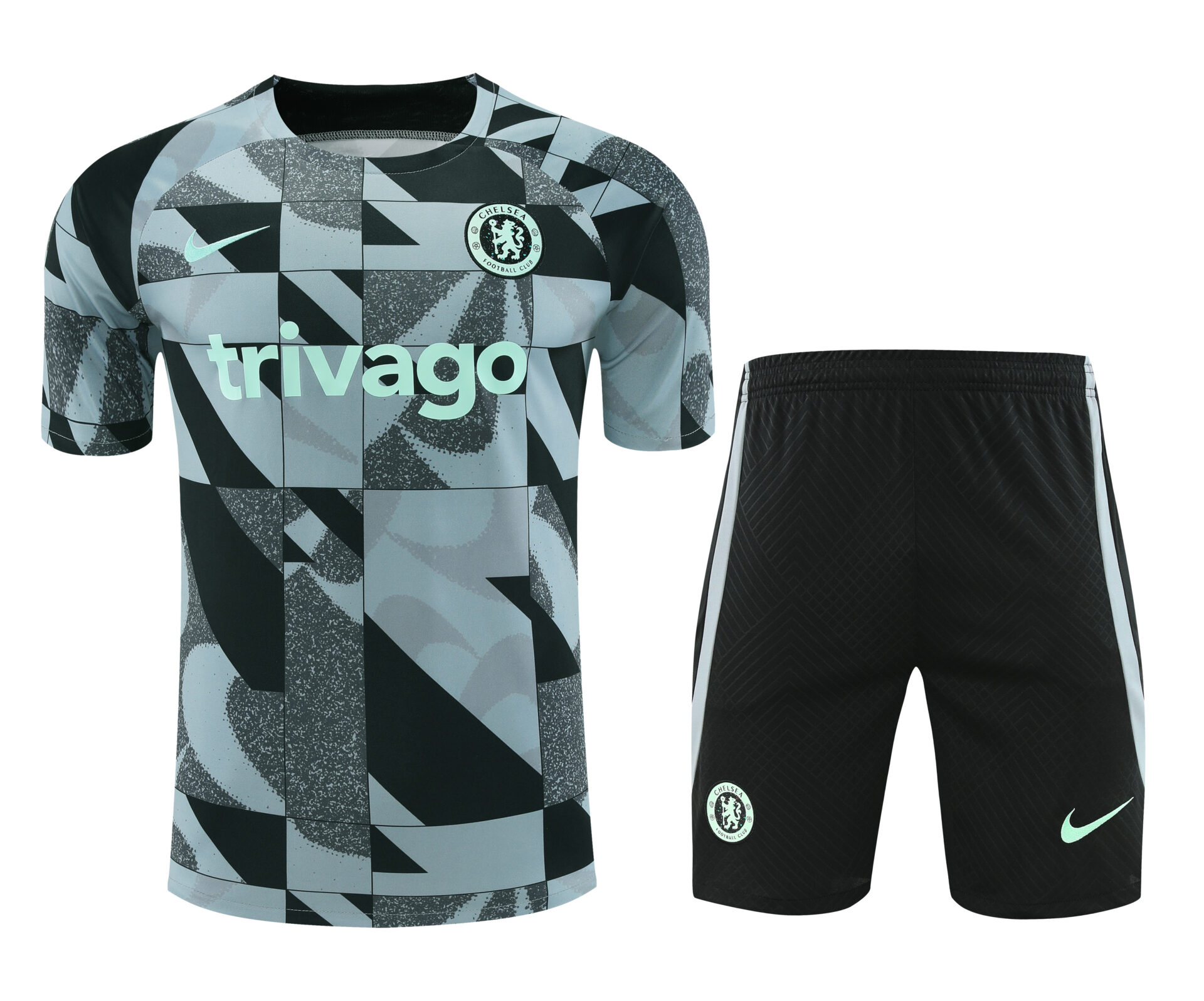 Conjunto de calentamiento Chelsea gris y negro cuadro