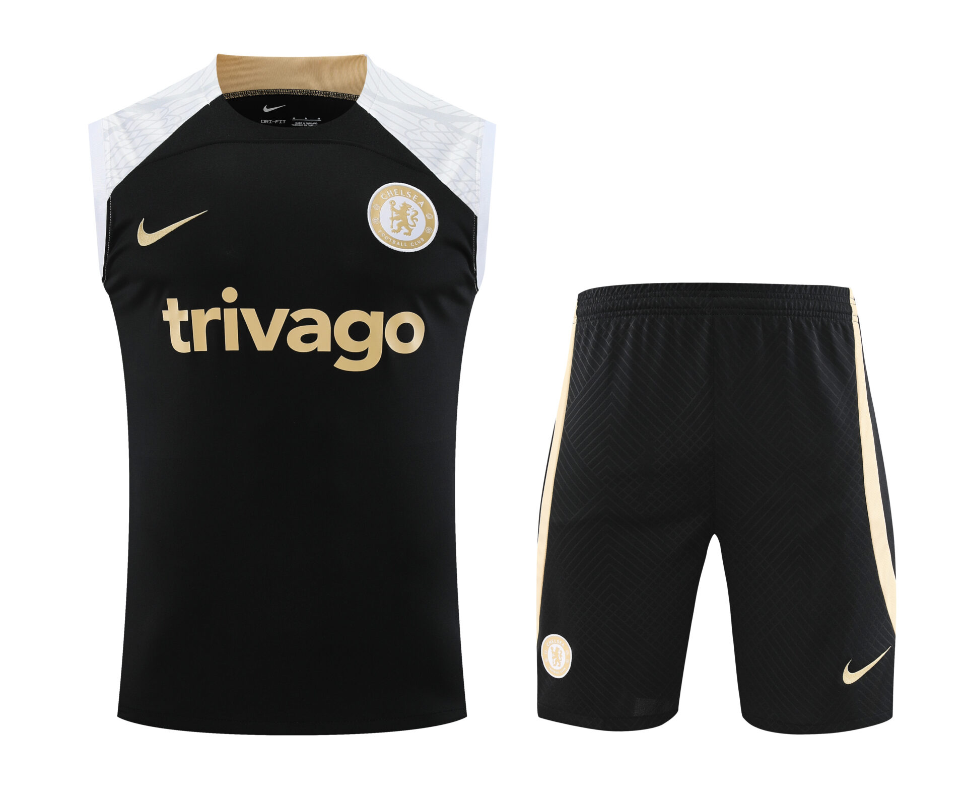 Conjunto tirantes Chelsea negro blanco y dorado