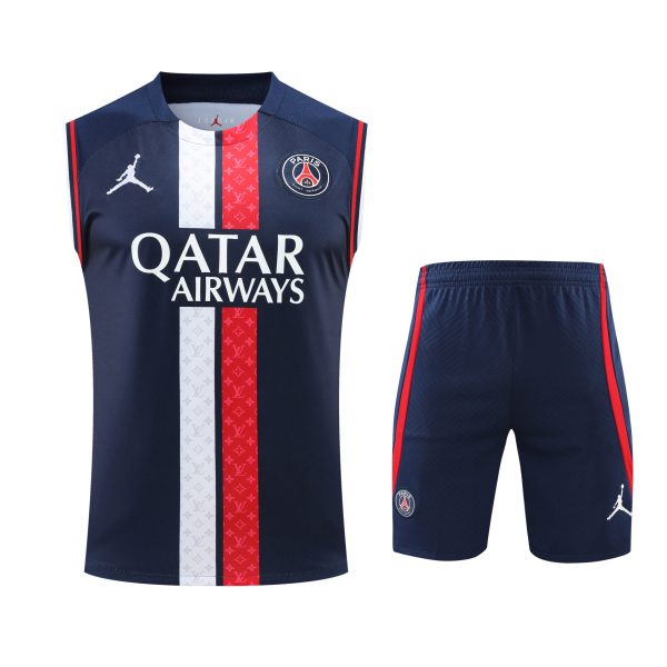 Conjunto tirantes PSG azul oscuro raya blanca y roja