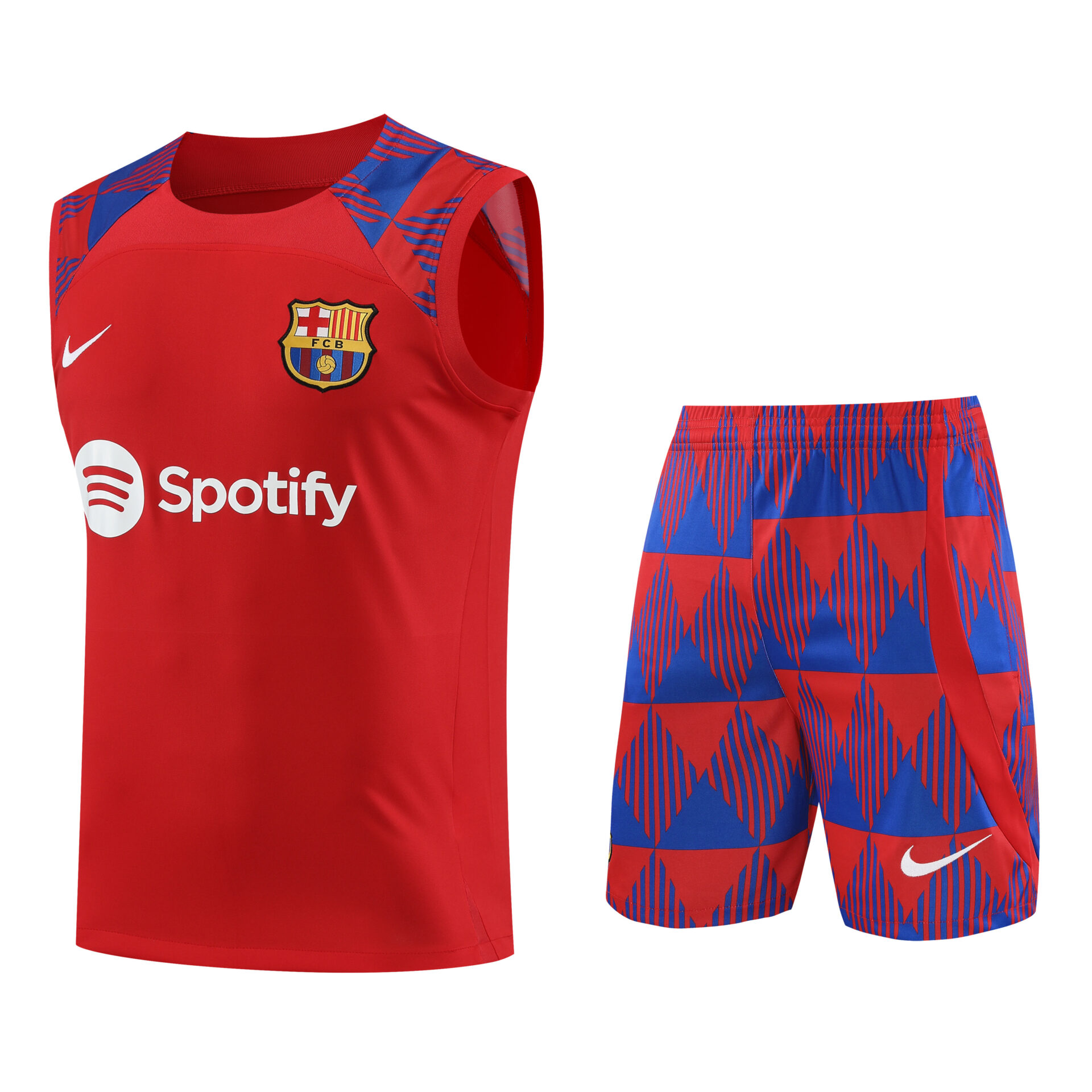 Conjunto tirantes FC Barcelona rojo y azul triangulos