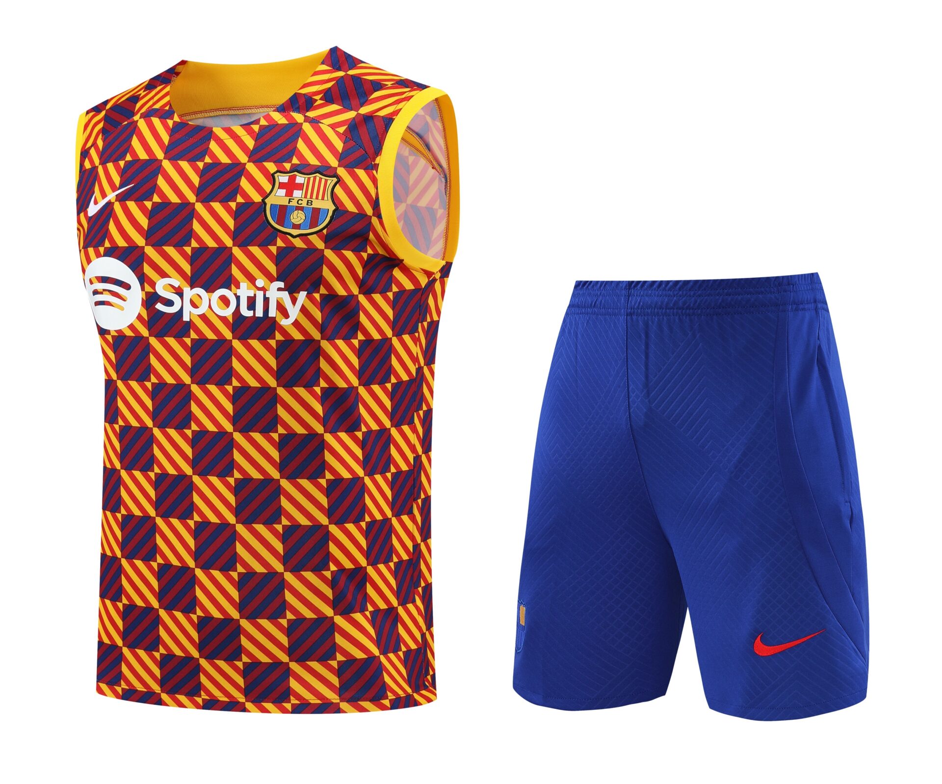 Conjunto tirantes FC Barcelona amarillo azul y rojo cuadros